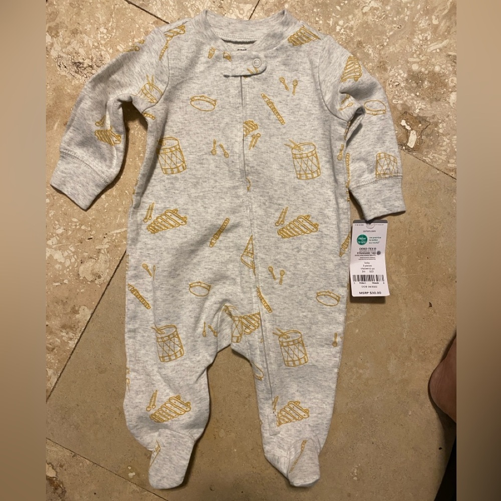 Carter's Gray and Gold Patterned band drummer Footie